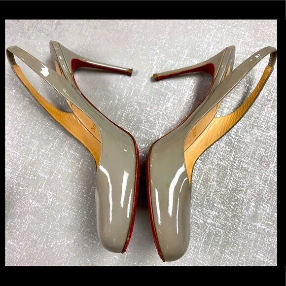 Christian Louboutin Gray Patent Sling Back Heels - Picture 4 of 6